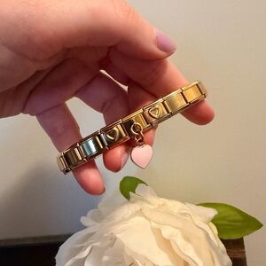Gold tone Minimal Heart Italian Charm Bracelet with Pink Heart Dangle